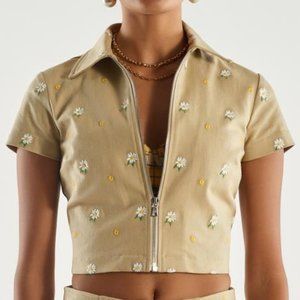 Miaou Raquel Top Zip Up Khaki Embroidery